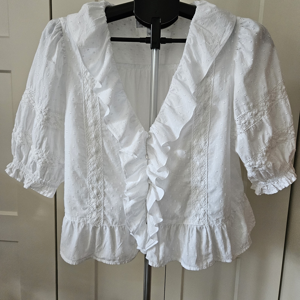 Bohemian White Cotton Ruffled Women's Top